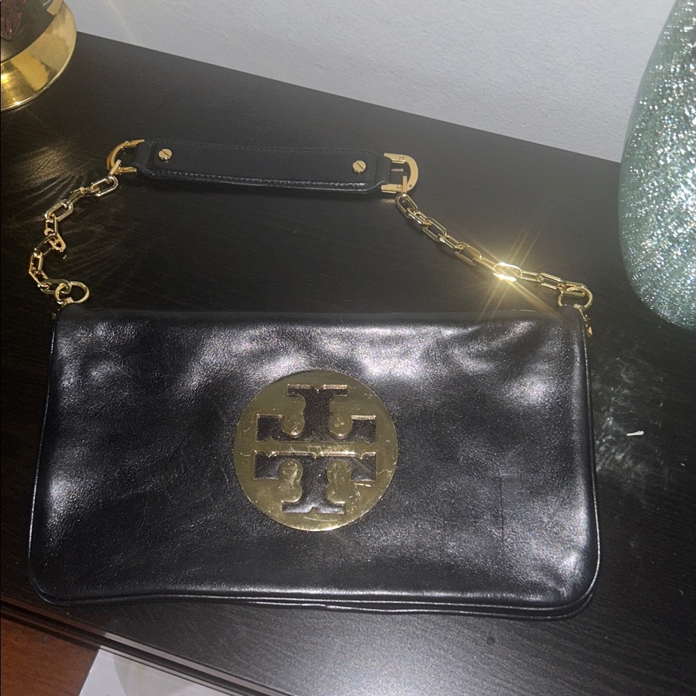 Tory Burch Black and Gold Briefcase clutch with Structured Design - Picture 13 of 16